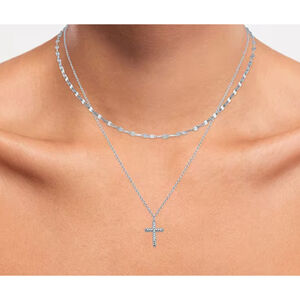 authentic natural Mined Diamond Silver Cross Necklace 2pcs